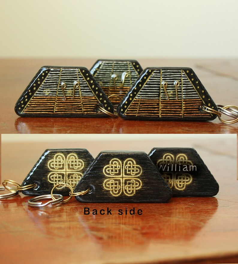 Personalized Hammered dulcimer wooden keychain /& Four leaf clover Original gift idea Music day Cimbalom. music lovers Miniature keyring