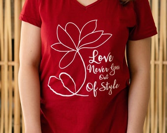 Nipple Disguising Loungewear| Red/white- Love Never Goes Out Of Style | Braless T-shirt