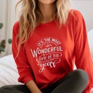 Retro Weihnachtshemd, süßes Weihnachtshemd, Unisex Langarm-Weihnachts-T-Shirt, Paare Weihnachtspyjamas-Oberteil, Familien-Pyjamas-Weihnachten