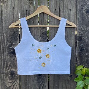 Eco-printed Cropped TankTop, naturally printed with flowers and leaves, Women&#39;s summer clothing made from comfortable cotton/spandex fabric.
