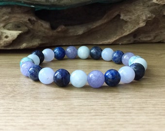 Throat Chakra Bracelet | Vishuddha 5th Chakra | Aquamarine, Calcite, Apatite, Angelite | Thyroid Crystals | Choose 4mm, 6mm or 8mm Beads