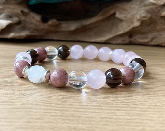 Breast Cancer Support Bracelet | Cancer Survivor Awareness Bracelet | Rose Quartz, Selenite, Smokey Quartz | Choose 6mm or 8mm Beads