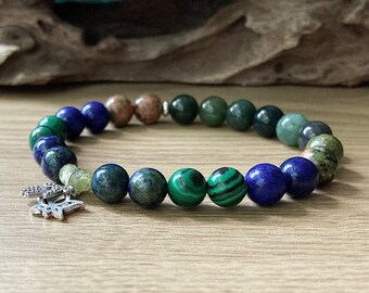 Childbirth Bracelet, Midwife Calming Crystals, Moss Agate Malachite Labour Bracelet, Childbirth Support Gift, 8mm Beaded Stretch Bracelet