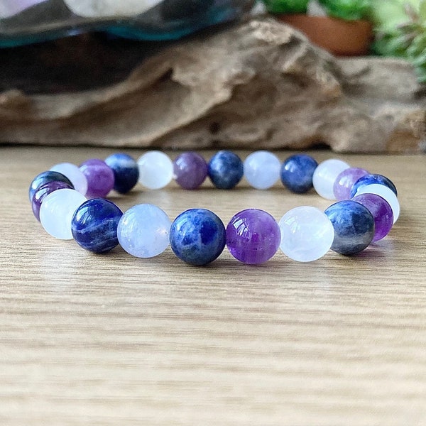 Breastfeeding Support Bracelet | Nursing Mum Gift | Baby Bonding | Selenite Sodalite Chalcedony  | Choose 6mm or 8mm Gemstone Beads