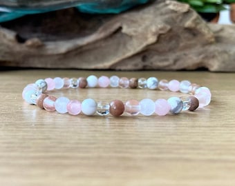 Dainty 4mm Fertility Bracelet, Moonstone Rose Quartz, Rhodonite, Genuine Semi-precious Gemstones, Beaded Bracelet