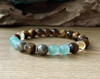 Men’s Prosperity Bracelet | Pyrite, Tiger’s Eye, Citrine, Aventurine | Wealth, Abundance and Positive Energy | 8mm