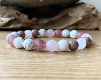 Fertility Bracelet | Moonstone, Rose Quartz Feminine Energy Balance | Calming Conception Fertility Gift | Choose Bead Size 6mm or 8mm