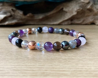 Empath and Sensitivity Protection Bracelet, Peaceful Vibrations, Clarity, Lepidolite, Labradorite, Amethyst, 6mm Beads