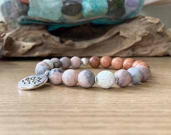 Peace & Calm Oil Diffuser Bracelet | Rosewood and Pink Zebra Jasper Beaded Bracelet | Aromatherapy Bracelet | Pink Zebra Jasper