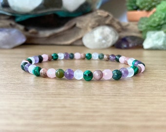 Dainty Childbirth, Labour Bracelet, Supportive Midwife Birthing Crystals, Moss Agate Malachite Rhodonite, 4mm