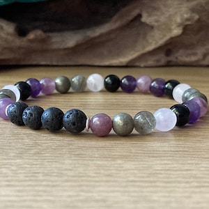 Empath Protection Bracelet, Empath Oil Diffuser, Negative Energy Shield Protection, Lepidolite Rose Quartz, Small 6mm Beaded Bracelet