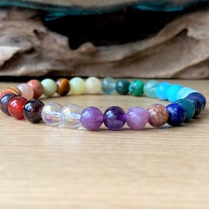 Ombre Chakra Bracelet | Harmonize Mind, Body, and Spirit | Aligns and Revitalizes | Yoga Lovers Gift | 6mm Gemstone Beaded Bracelet