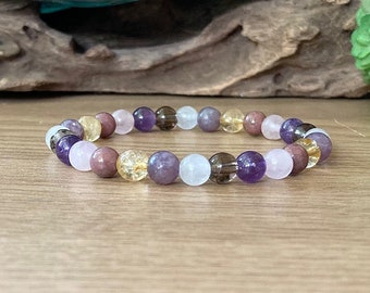 Menopause Support Bracelet, Restore Energy Flow, Rose Quartz, Moonstone, Emotional Wellness, 6mm Beads