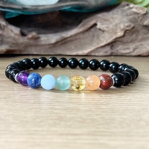 Chakra Bracelet for Balance, Energy, and Spiritual Healing, 7 Chakra Alignment Crystals, Energy Balancing, 6mm Bead Stretch Bracelet
