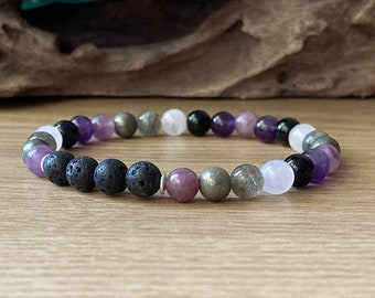Empath Protection Bracelet, Empath Oil Diffuser, Negative Energy Shield Protection, Lepidolite Rose Quartz, Small 6mm Beaded Bracelet