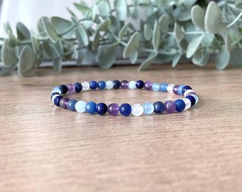 Anxiety & Stress Relief Bracelet, Dainty Calming Jewellery with Amethyst, Selenite, Kyanite, Sodalite, 4mm Small Bead Bracelet