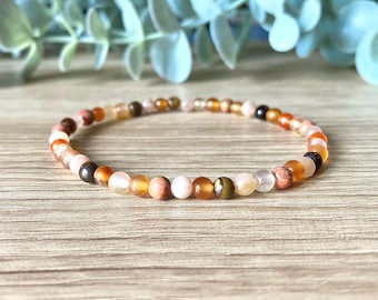 Sacral Chakra Bracelet: Carnelian, Sunstone & Orange Aventurine, Unlock Passion and Kundalini Energy, 4mm