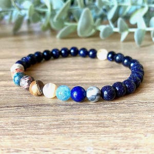 Solar System Gemstone Bracelet, Universe and The Planets, Astronomy Jewellery, Science Teacher, Stargazers Gift, Stretch 6mm Unisex Bracelet