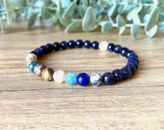 Solar System Gemstone Bracelet | Universe and Galaxy Jewellery | Stretch 6mm Unisex Bracelet