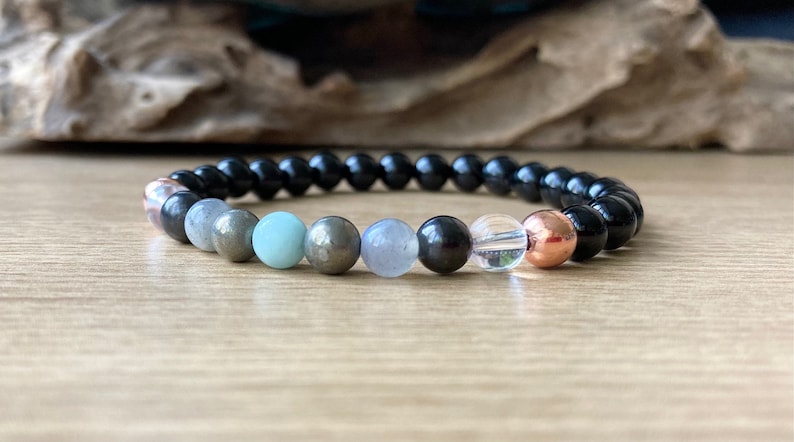EMF Protection Bracelet. Black tourmaline and shungite beads designed to shield against electromagnetic frequencies (EMFs) and promote energetic balance.