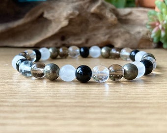 Aura Cleansing Detox Bracelet | Restore Energy and Balance | Clear Quartz, Selenite, Smoky Quartz | 6mm