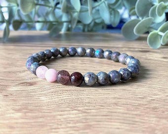 Divine Love Bracelet, Soulmate, Self Love, Inner Peace, Rose Quartz, Kunzite, Labradorite, Strawberry Quartz