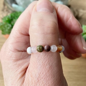 Fertility Ring, Dainty Beaded Gemstone Ring, Fertility Support Gift, Pregnancy Crystal Stretch Ring, Anxiety Fidget Band