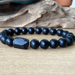 Raw Black Tourmaline Bracelet | Protecting and Grounding | High Vibration Crystals | 8mm Gemstone Beads