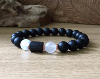 Selenite & Raw Black Tourmaline Bracelet | Ultimate Energy Cleansing | Spiritual Bracelet | White Selenite | Protection Bracelet