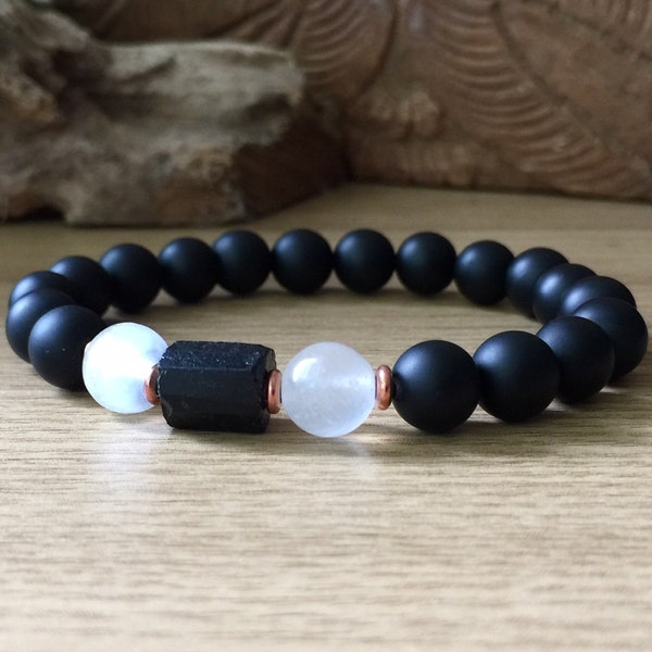 Selenite & Raw Black Tourmaline Bracelet | Ultimate Energy Cleansing | Spiritual Bracelet | White Selenite | Protection Bracelet