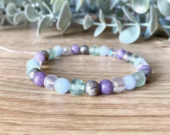 Relax + Calming Crystal Bracelet | Self Care and Soothing Gemstones | 6mm beads