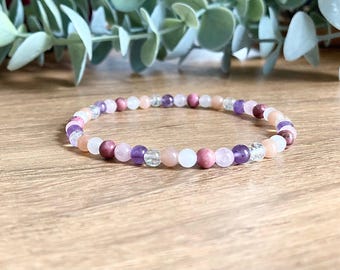 Manifest Love Bracelet | Attract Soulmate | Self Love | Rose Quartz, Rhodonite, Amethyst | 4mm Crystal Jewellery