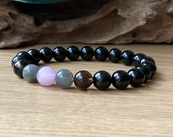 Energy Vampire Shield Protection Bracelet | Kunzite, Labradorite, Shungite | Choose 6mm or 8mm Gemstone Beads