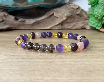 Gemstone Bracelet for Menopause Symptoms | Amethyst, Smoky Quartz, Citrine | 6mm Beads
