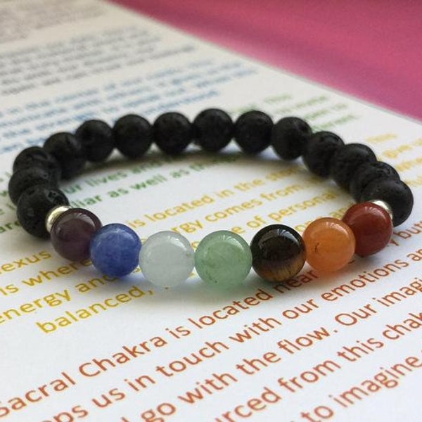 Child's Oil Diffuser Bracelet | Children's Crystal Chakra Bracelet | Kids 7 Chakra Bracelet | Child's Lava Rock Aromatherapy Bracelet