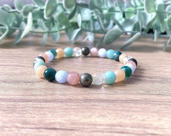 The Anxiety Buster Bracelet, Crystals for Stress Relief and Emotional Balance, 6mm Gemstone Beads