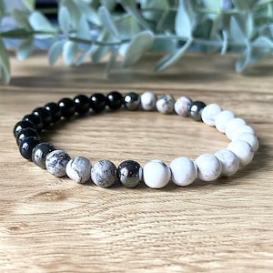 Negative Protection Bracelet | Black Tourmaline, Hematite, Howlite, Map Jasper | 6mm