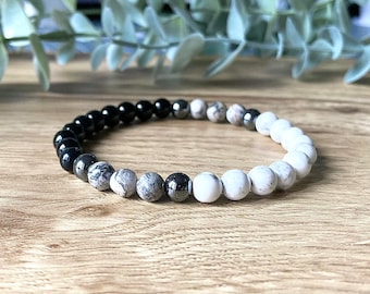 Negative Protection Bracelet | Black Tourmaline, Hematite, Howlite, Map Jasper | 6mm