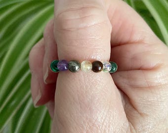 Wealth & Prosperity Ring, Manifest Success, Crystals for Abundance and Personal Growth, Beaded Gemstone Stretch Ring
