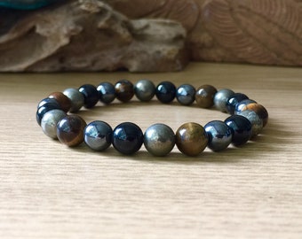 Men's Multi Protection Bracelet - Pyrite, Onyx, Tigers Eye, Hematite - Energy Shield for Strength and Balance, 8mm Gemstone Beads