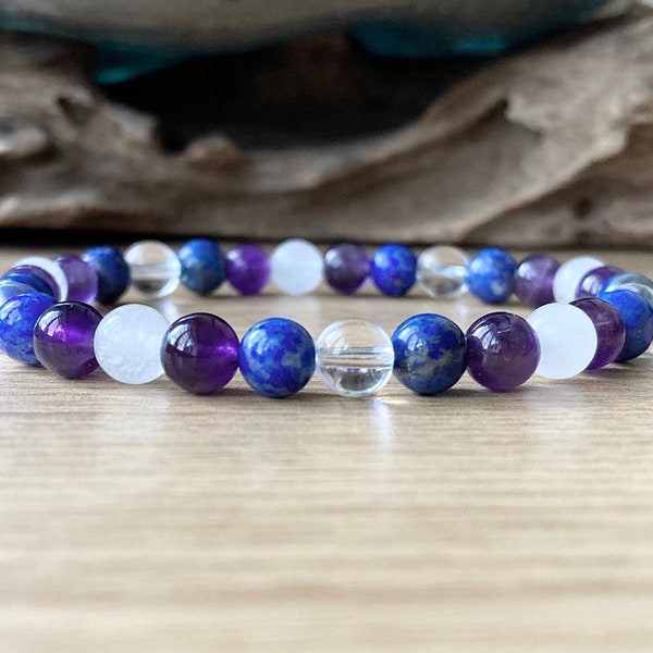 Headache Bracelet, Migraines, Stress, Healing Crystals, 4mm Genuine Gemstones, Protection, Lapis