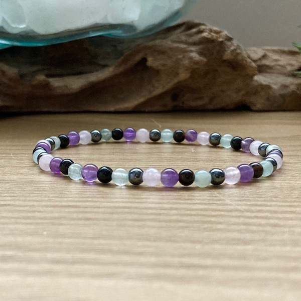 Dainty Empath Protection Bracelet | Crystal Aura Protection | Negative Energy Shield | Empathic Strength | 4mm Bead Empathy Bracelet