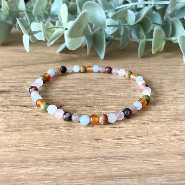Dainty Fertility Bracelet | Moonstone, Rose Quartz, Unakite, Rhodonite | Hope & New Beginnings Jewellery Gift