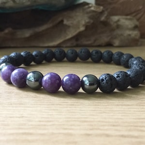 Lepidolite Anxiety Bracelet for Men, Grounding and Protection, Calm and Center Your Mind, Stress Relief, 6mm or 8mm Beaded Stretch Gift
