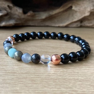 EMF Protection Bracelet with Black Tourmaline and Shungite Beads.