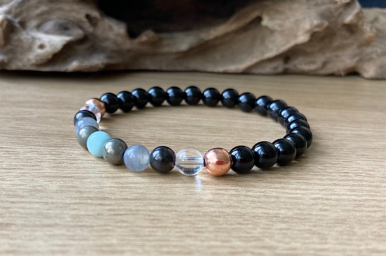 EMF Protection Bracelet with Black Tourmaline and Shungite Beads.