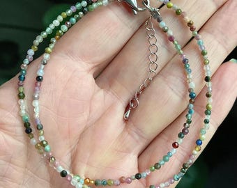 Rainbow Tourmaline Necklace: Gemstone Bead Choker, Minimalist Jewellery