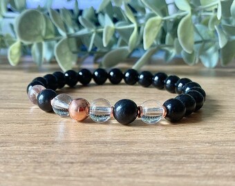 Powerful EMF Shield Bracelet, Black Tourmaline & Shungite, Negative Energy Shield, 6mm or 8mm Beads