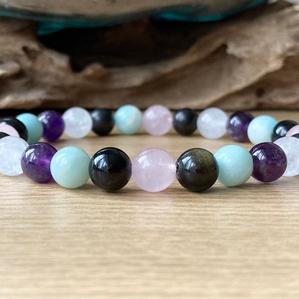 ULTIMATE Anxiety Bracelet | Stress Relief | Calm Crystals | Shungite, Amethyst, Obsidian | Protection | Choose 6mm or 8mm Gemstone Beads