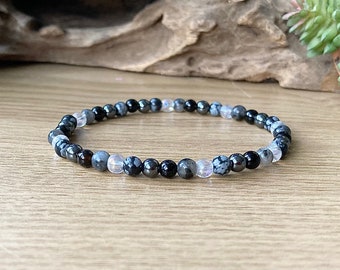 Small Bead Bracelet for Protection | Black Tourmaline, Labradorite, Obsidian | EMF, Empaths and Psychic Shield.